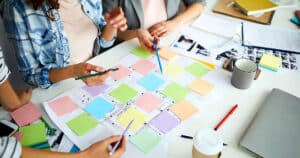 Agile Roadmap Guide – photo of people working at table with post its