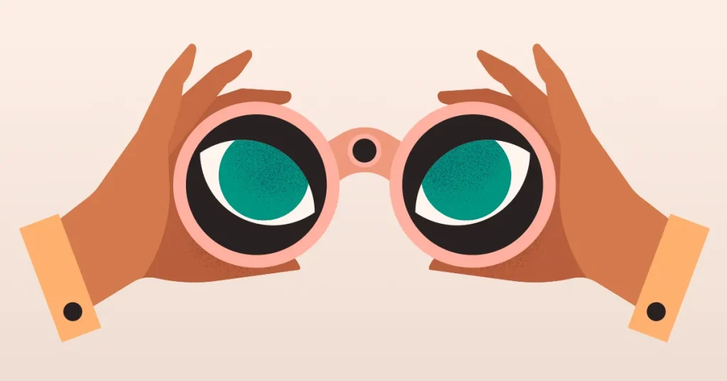 Intentional Observation – illustration of hands holding binoculars