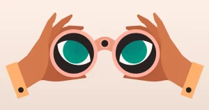 Intentional Observation – illustration of hands holding binoculars