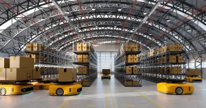 Warehouse with AGV robots